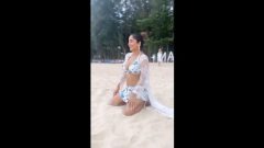 Kate Sharma Walking On The Beach With Hot Cleavage